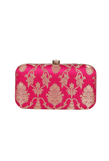 Amaranth Brocade Box Clutchwith Sling (8 X 2 X 4.5)